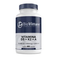 Vitamina D3 10.000 UI + K2 MK7 100mcg + Vitamina A 1.000 UI 60 Cápsulas | Trio de Ouro